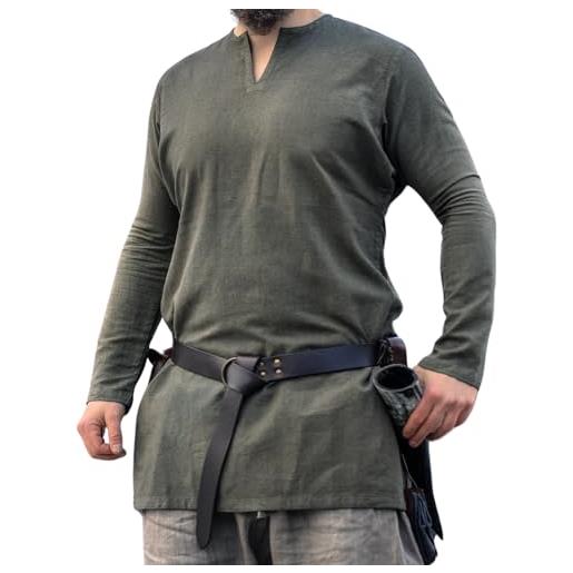 Leonardo Carbone® ragnar - tunica di lino vichinga, abbigliamento medievale, camicia di lino, da uomo, a maniche lunghe, costume da carnevale, tunica vichinga, abbigliamento larp, 100% lino blu, blu, 