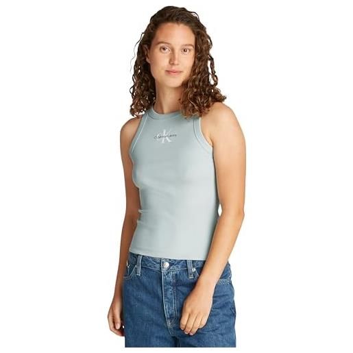 Calvin Klein donna canotta monologo rib skinny fit, turchese (cloud blue), s