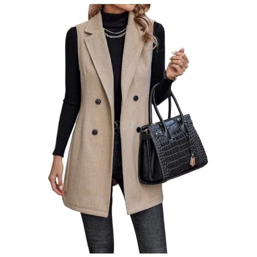 Juankrynord da donna senza maniche risvolto bottone anteriore autunno gilet in tweed giacca gilet lungo gilet in tweed senza maniche giacca gilet autunno giacca abito senza maniche (grigio, xl)