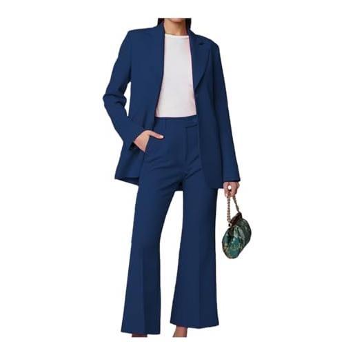 Leader of the Beauty 2 pezzi abiti per le donne eleganti blazer giacche a vita alta gamba dritta pantaloni abiti set business casual ufficio, marina militare, 56