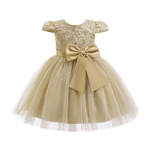New front vestito da principessa bambina abiti da damigella ragazza cerimonia elegante tulle tutu sera maniche corte festa di compleanno matrimoni festa formali vacanze fotografia oro 110