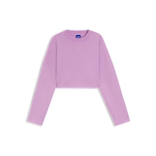 HUGO felpa corta in cotone con logo stampato, rosa chiaro