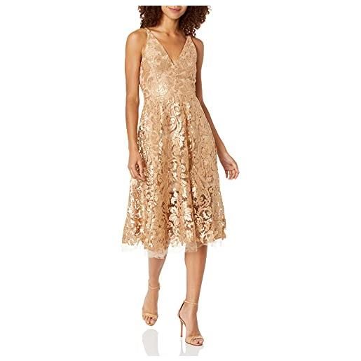 Dress the population blair - abito longuette svasato da donna, oro/nudo, l