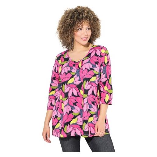 Ulla Popken maglia dal taglio svasato a pallini con scollo a v e maniche a 3/4 rosa 54+ 820011802-54+