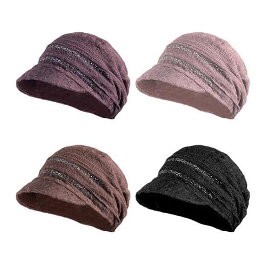 Besforta 4 berretti per chemioterapia con visiera sottile in pizzo floreale morbido elastico per la testa del cancro avvolge la testa chemio copricapo, a - 4 pezzi, taglia unica