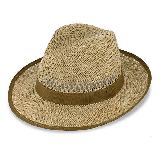 fiebig bogart cappello di paglia | cappello estivo con nastro e bordi | fedora da sole a tesa larga | fatto in italia (63-xxl)