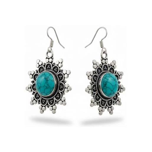 Orecchini Lunghi In Argento 925 Con Pietre Naturali – Design Boho, Fatti A Mano, Stile Tibetano, Regalo Donna - 3