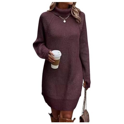 ORANDESIGNE vestito elegante donna midi casual vestiti manica lunga autunno abito maglione abiti collo alto vestito invernale abito in maglia morbido corto a albicocca m