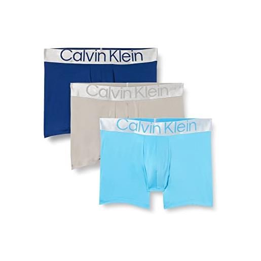 Calvin Klein boxer brief 3pk 000nb3075a, uomo, multicolore (mid blue, signature blue, clay gry), s