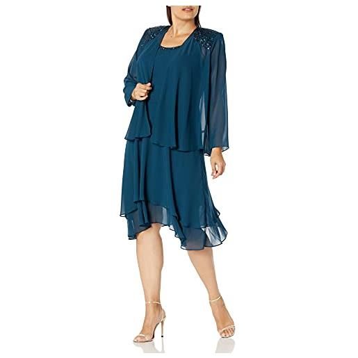 S.L. Fashions mother of the bride dress with embellished neckline & shoulder, wedding guest vestito per occasioni speciali, verde foglia di tè, 52 più donna