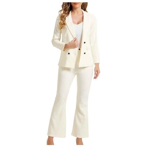 Allegra K donna completo da lavoro da lavoro per giacca in 2 pezzi con risvolto dentellato e pantaloni lunghi beige m