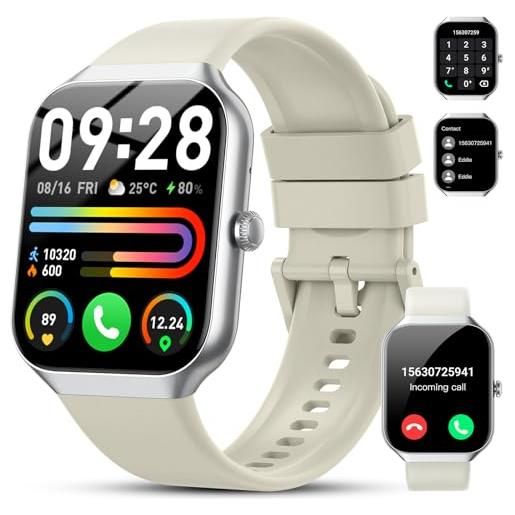 Motast smartwatch uomo donna, 1.96 orologio smartwatch con effettua/risposta chiamate, 112+ sportive smart watch con contapassi, sonno/cardiofrequenzimetro, ip68 fitness tracker per ios android, bianco