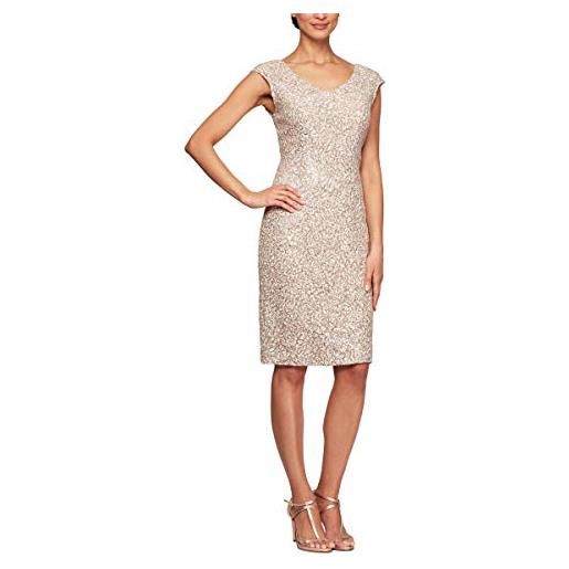 Alex Evenings short shift knee length v neck dress (petite & regular) vestito per occasioni speciali, champagne avorio, 44 donna