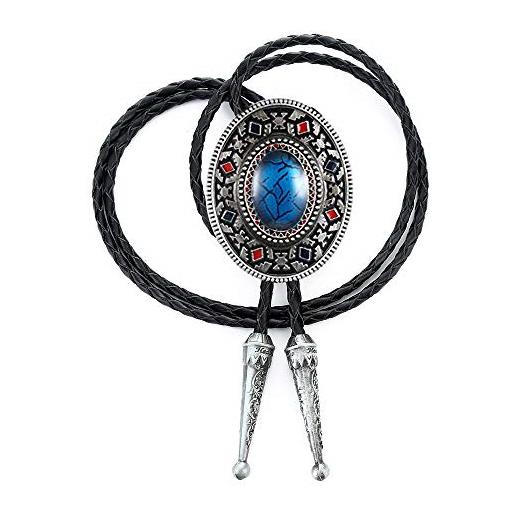 Tochispa cravatta turchese bolo, fatta a mano western cowboy lega naturale mix cuoio sposa bola cravatta (blu olio bolo cravatta), blu