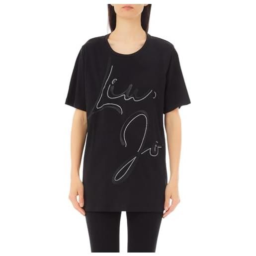 Liu Jo t-shirt donna con applicazioni strass ta5174 (it, testo, l, regular, regular, nero)