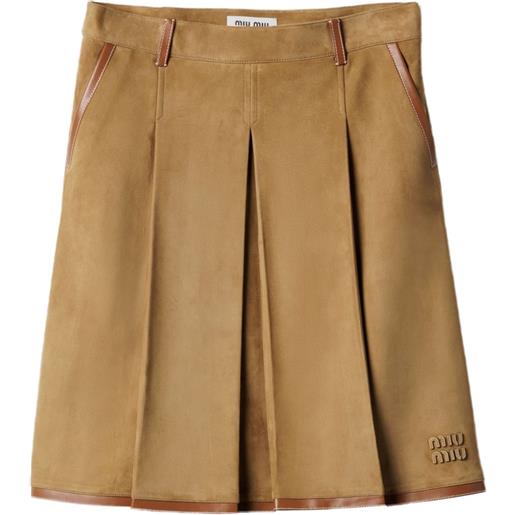 Miu Miu gonna plissé in pelle scamosciata - marrone