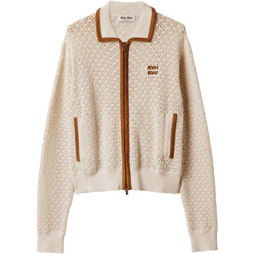 Miu Miu cardigan con lavorazione all'uncinetto - toni neutri