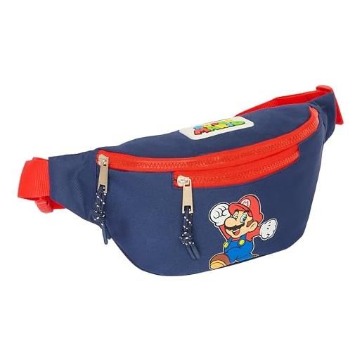 safta super mario world - marsupio con tasca esterna, ideale per giovani e bambini di diverse età, comodo e versatile, qualità e resistenza, 23 x 9 x 12 cm, colore blu marino, blu navy, estándar, casual