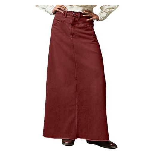 shownicer gonna donna a-line denim jeans gonne con tasche vintage vita alta tinta unita casual skirts a blu scuro xs