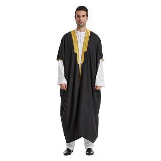 Generic abaya arabic bisht da uomo etnico splendido con dettaglio dorato mantello abito arabo, nero , m