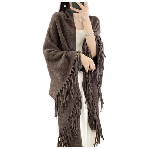Ailaile 100% lana merino scialle avvolgere donna nappa poncho mantello cardigan autunno inverno allentato aperto maglione cappotto, marrone moka, taglia unica