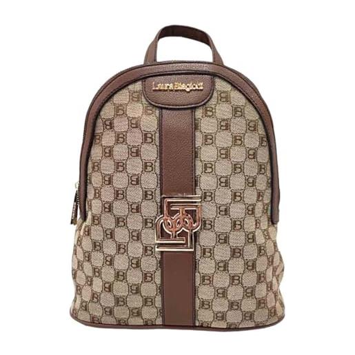 LUIGI BENETTON borsa zaino donna tracolla in tessuto riporti in pelle sintetica regolabile dimensioni: 28 x 24 x 13 cm. Art. Lb24s-255-6 linea delray marchio laura biagiotti (riporto marrone)