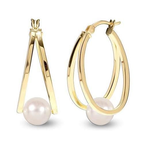 Orecchino a cerchio 2,7cm con perla pendente | Marlù Gioielli