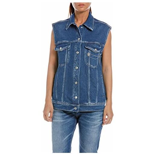 Replay gilet in jeans donna, blu (medium blue 009), m