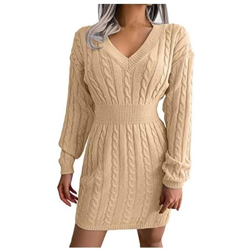 Kobilee vestiti donna invernali curvy maglie vintage vestito invernale eleganti scollo a v manica lunga midi autunno morbido 2023 abiti casual maglione abito maglia