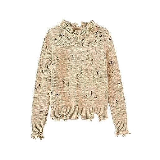 UIOKLMJH maglione lavorato a maglia strappato da donna maglione pullover a maniche lunghe con scollo a v vintage as shown s