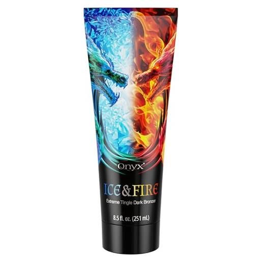 Onyx ice & fire lozione abbronzante con bronzer | crema corpo con effetto formicolio ispirata a fuoco e ghiaccio | acceleratore di abbronzatura veloce | per abbronzatura interna ed esterna | 251 ml