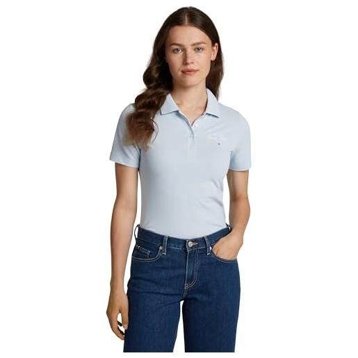 Tommy Hilfiger donna maglietta polo maniche corte script graphic slim fit, blu (breezy blue), l