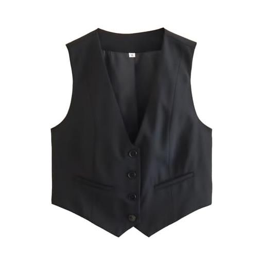 FEATEFACE gilet formale da donna 2024 button up business senza maniche casual business work office gilet corto, nero , s