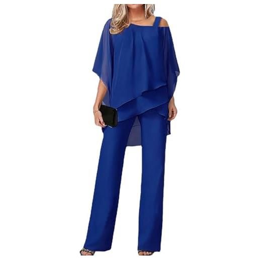 MASUCOR tailleur pantalone da donna elegante 2 pezzi 3/4 maniche a pipistrello camicie irregolari + pantaloni a vita alta a gamba larga set in due pezzi abito da sera abito semplice per il tempo libero(dark b