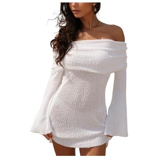 Generic donne off spalla mini abito corto bodycon manica lunga uncinetto sexy uscire maglia elegante maglione abiti (bianco, m)