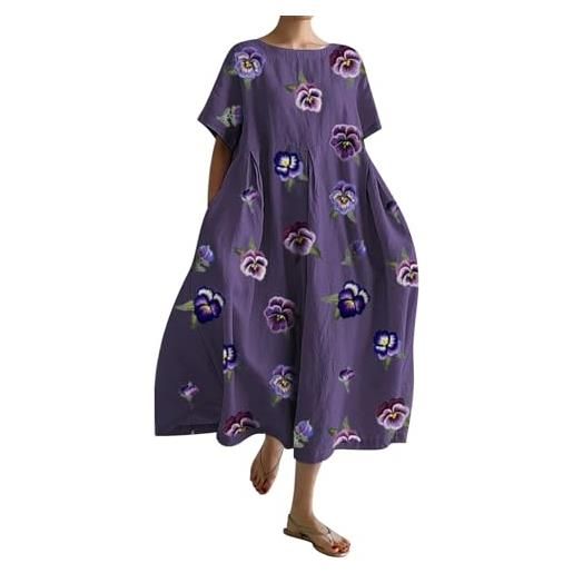 Generic abito elegante donna lungo manica corta curvy scollo a v abiti maxi stampa floreale lungo vestito taglie forti retrò vestibilità comoda donna vestiti estivi donna per estivi boemia vacanza abito lungo