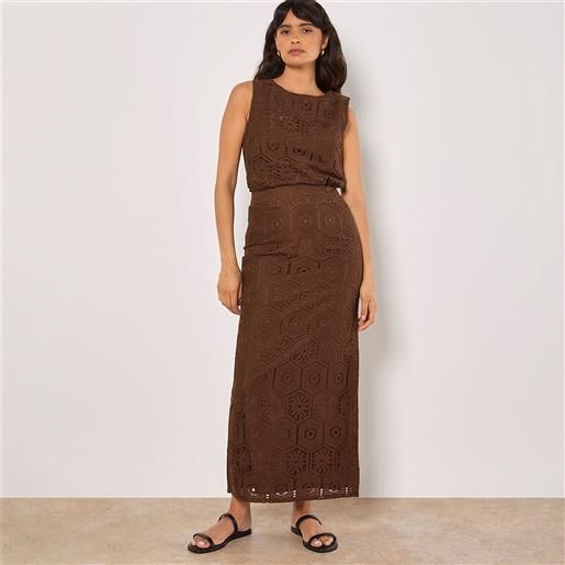 Apricot gonna lunga in pizzo crochet con spacco laterale