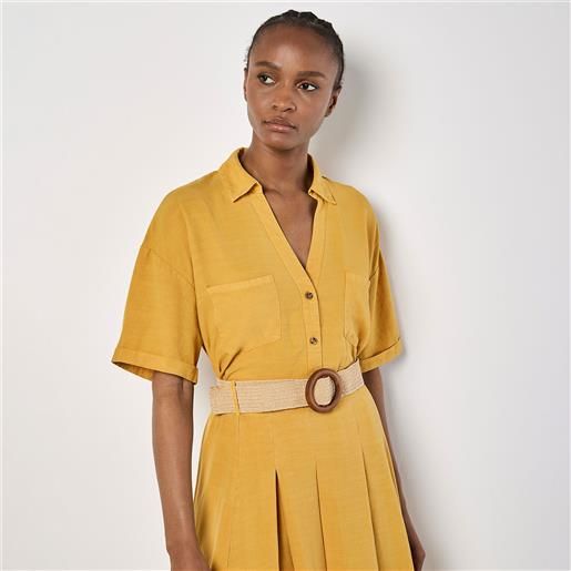 Apricot camicia manica corta in lyocell con lino con tasche davanti