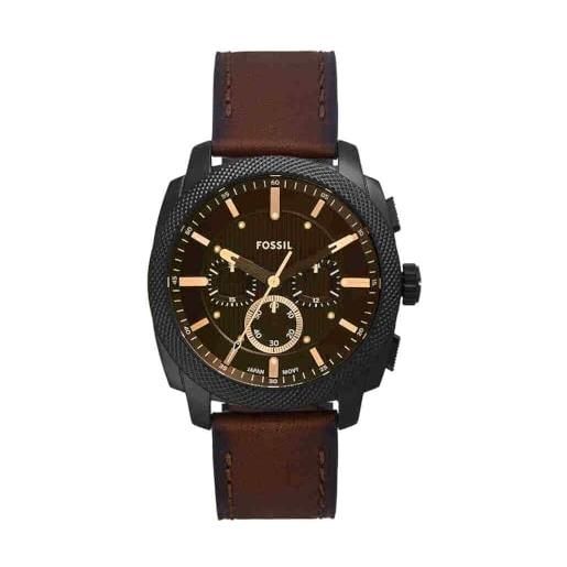 Fossil Orologio Machine da uomo, movimento al quarzo, cassa in acciaio inossidabile nero da 42 mm con bracciale in acciaio inossidabile, FS4775, Nero : Fossil