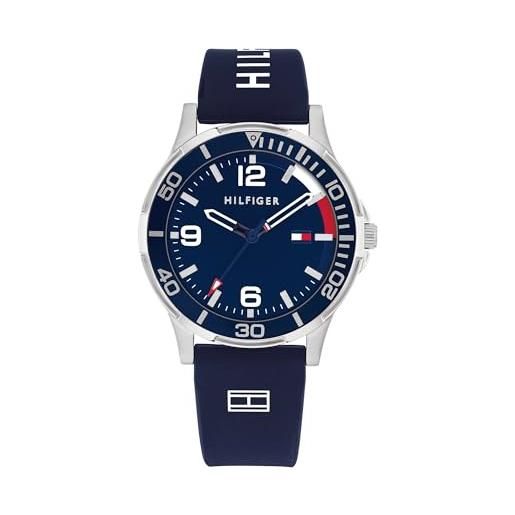 Tommy Hilfiger orologio bambino quadrante blu, cinturino in silicone blu, cassa acciaio 34mm, lunetta in alluminio, quarzo, 5 atm