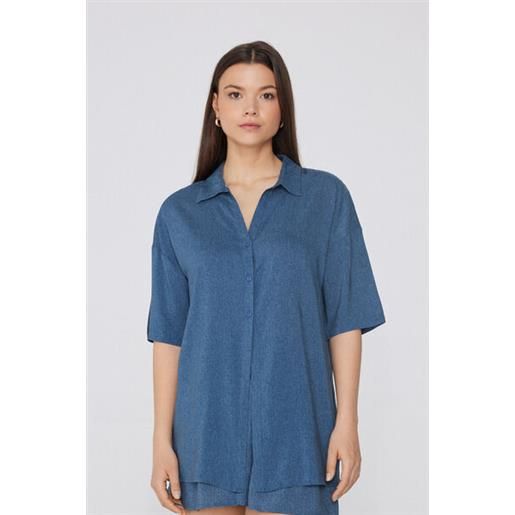 Tezenis camicia mezza manica tela donna blu