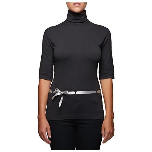 SENSI' dolcevita donna mezza manica con nastro di raso morbida microfibra senza cuciture seamless - made in italy (46-50, grafite/argento)