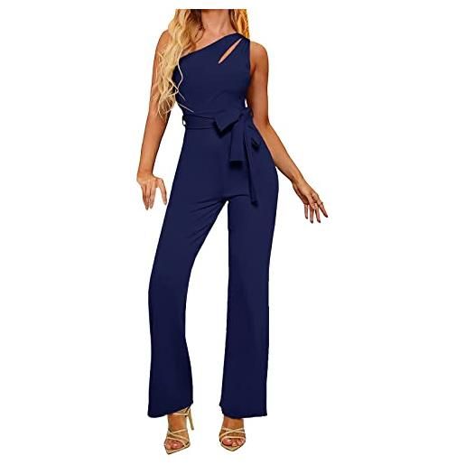Yekdmxop tuta da donna elegante tute donna eleganti lunghe monospalla jumpsuit donna senza maniche baggy monopezzi schiena nuda tinta unita cocktail cerimonia jumpsuit a gamba larga overall