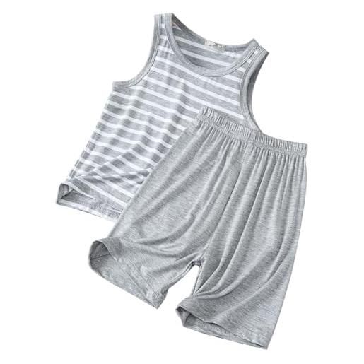Generic pantaloncini con canotta a righe per bambini due pezzi pigiama estivo senza maniche ampio per ragazzi abbigliamento da casa con condizionata per ragazze sottili sportiva bambina 12 anni