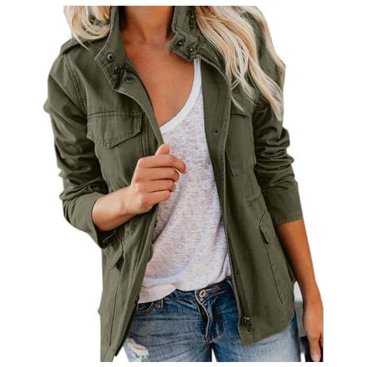 KIHFSODN giacca da donna di mezza stagione colletto rialzato più tasche giacca multiuso giacca estiva leggera boyfriend parka giacche cargo taglie forti giacca a vento militare casual tela di cotone(g
