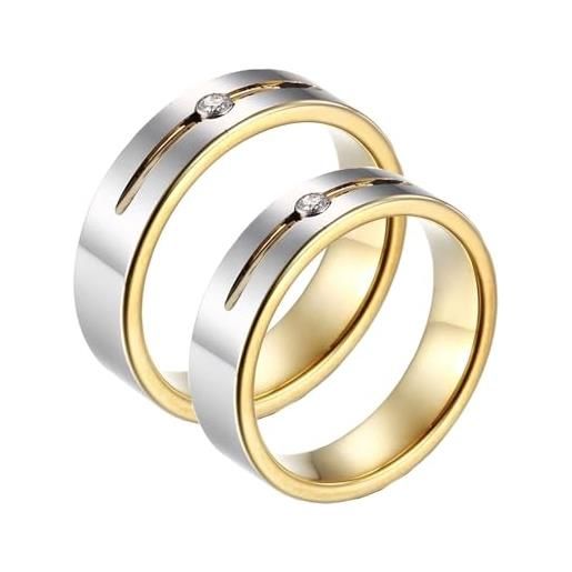 Lirzxin anelli fidanzamento donna uomo, anello matrimonio coppia tungsteno scanalatura rotondo lucido 6mm con zirconi personalizzato fedine/nuziale argento oro donne 17 & uomini 27