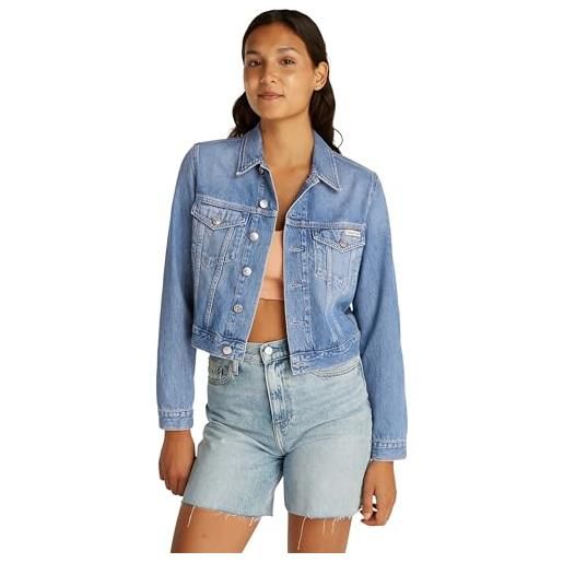 Calvin Klein donna giacca in jeans cropped 90's denim trucker con taschini sul petto, blu (denim light), xl