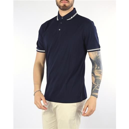 EMPORIO ARMANI polo blu in piquet con collo profilato