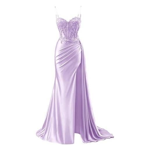 YIANN abito da sera formale a sirena da donna con scollo a v in raso 2025 con fessura, champagne, 38