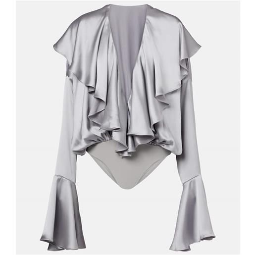 Norma Kamali body in raso con volant